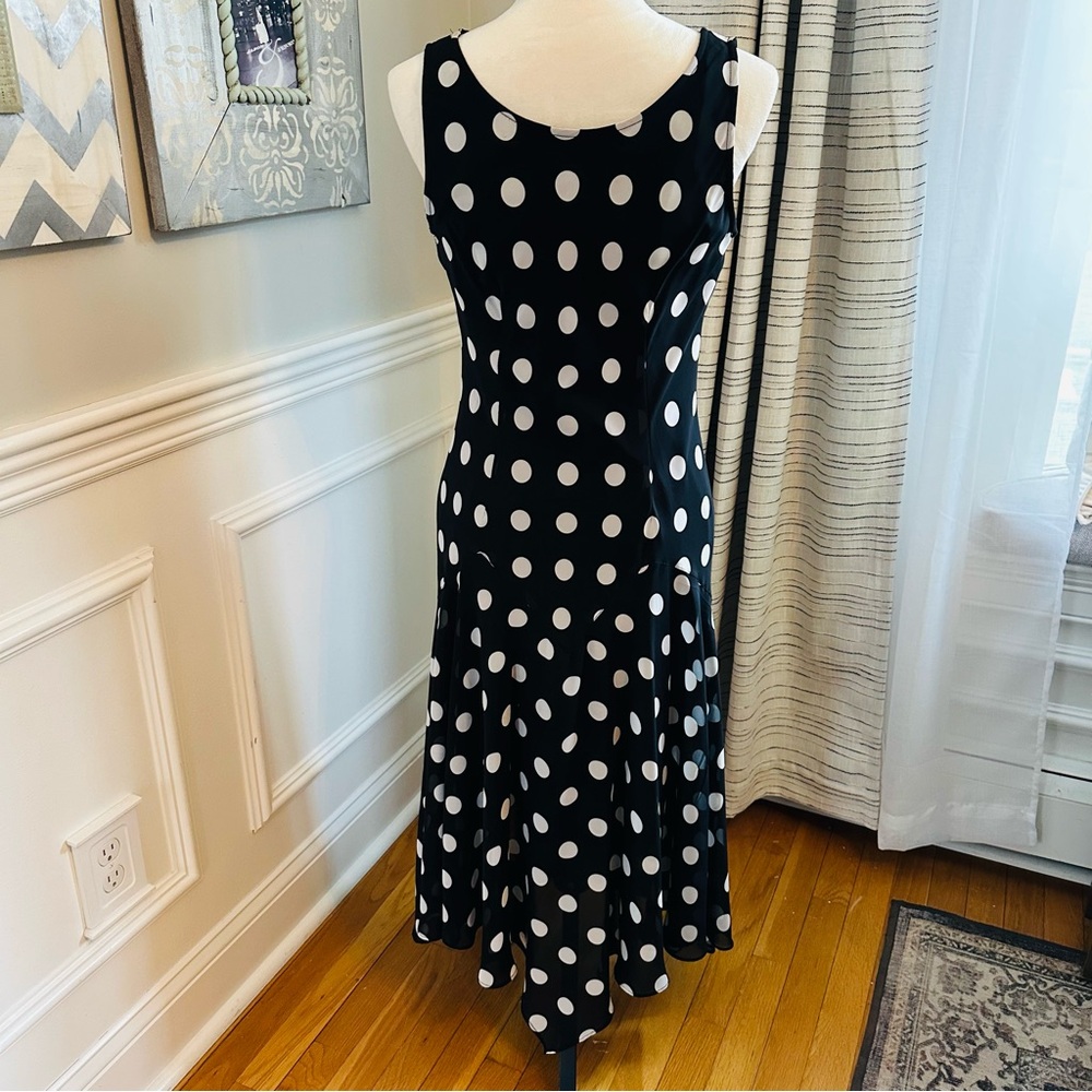 Lennie for Nina Leonard Black & White Polka Dot Cowl Neck Kentucky Derby Dress - Picture 8 of 14